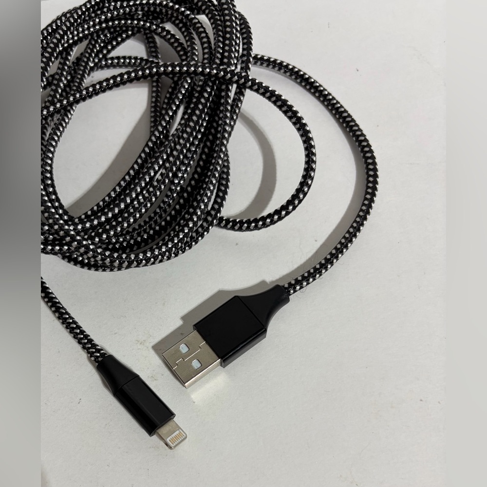 USB-A 8 Pin USB Phone Charger Charging 10 ft Cable Sync Cord iPhone iPad Black
